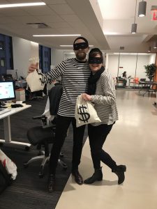 Mike and Tricia dressed as classic bank robbers